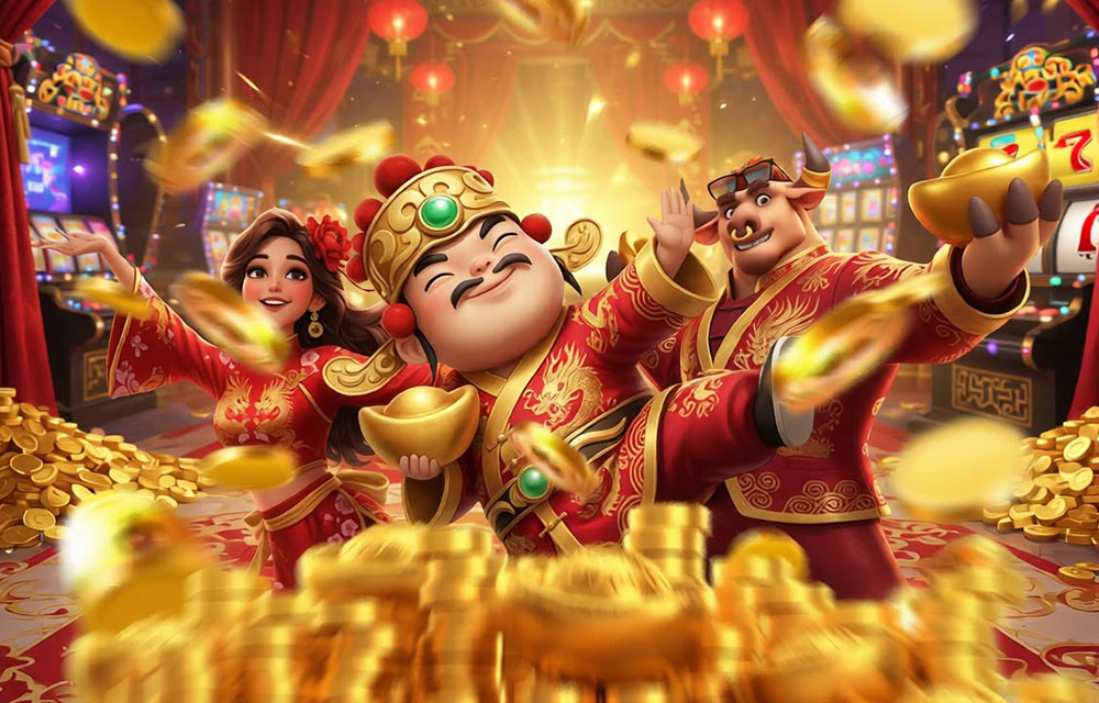 Hình minh họa giải trí ngày lễ với nhân vật và sắc đỏ vàng